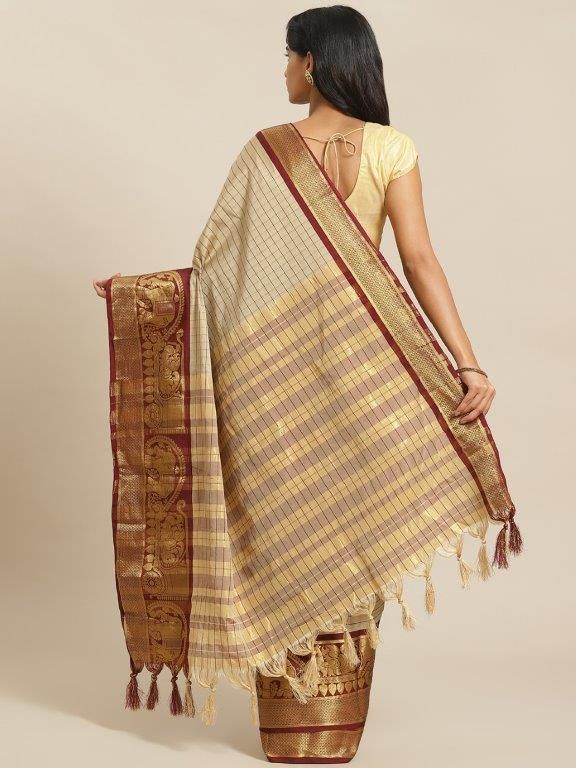 Adorable Woven Cotton Saree With Tassels - DREAMZCART