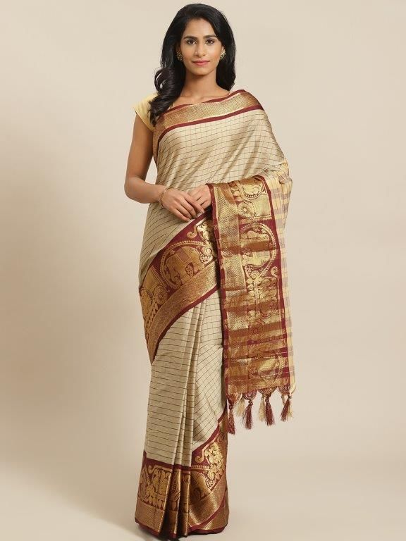 Adorable Woven Cotton Saree With Tassels - DREAMZCART