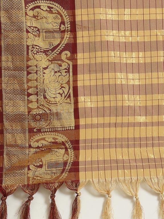 Adorable Woven Cotton Saree With Tassels - DREAMZCART